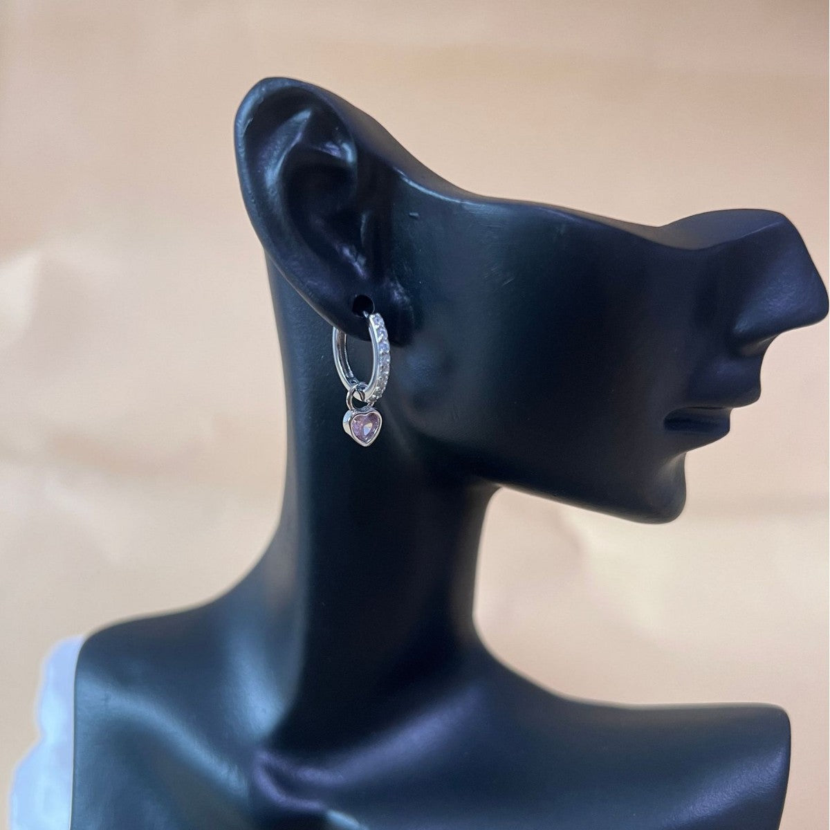 S925纯银针耳扣亚马逊跨境粉色心形吊坠耳环热卖环状耳环女士耳圈