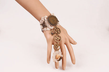 手工法式朋克复古手链戒指一体链万圣节手鬼节手链哥特流苏手饰