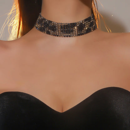 欧美跨境 8排高档奢华满钻豹纹项链锁骨链女 高级感网红项圈项饰