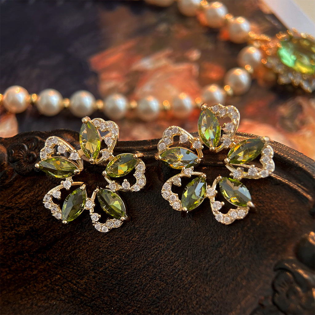 Green CZ Vintage Stud Earrings