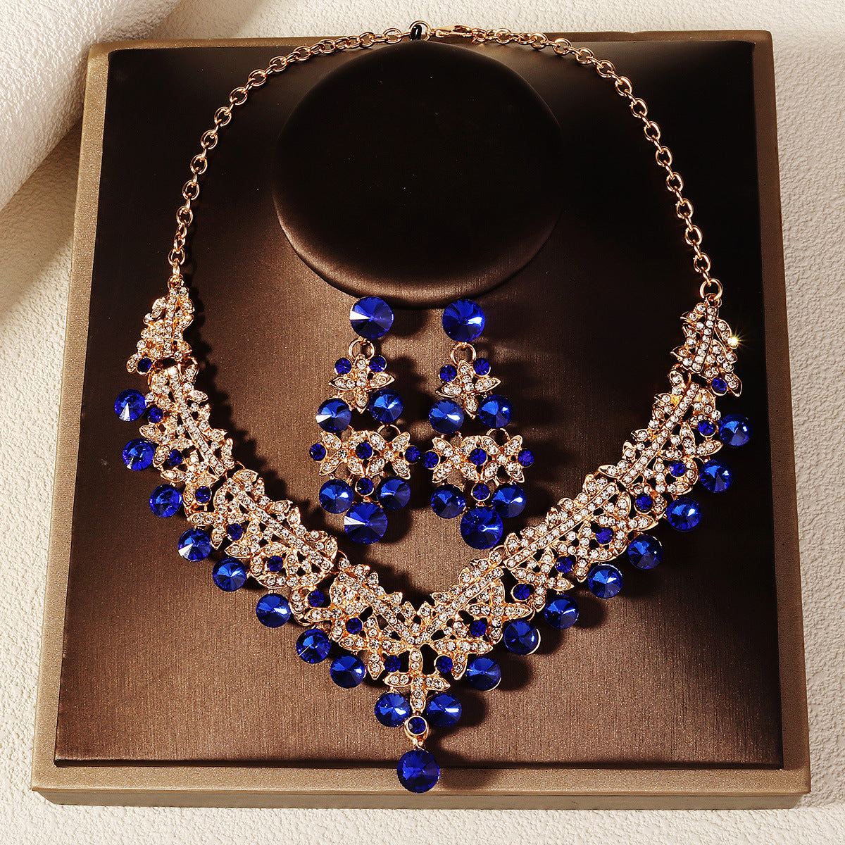 KFC--Exaggerated vintage alloy rhinestone earrings necklace women's set necklace