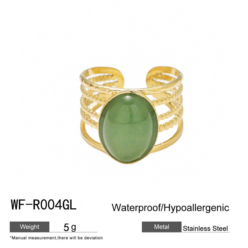 麦芽不锈钢18k金不掉色戒指绿松石开口食指戒指环 小众高级感手饰