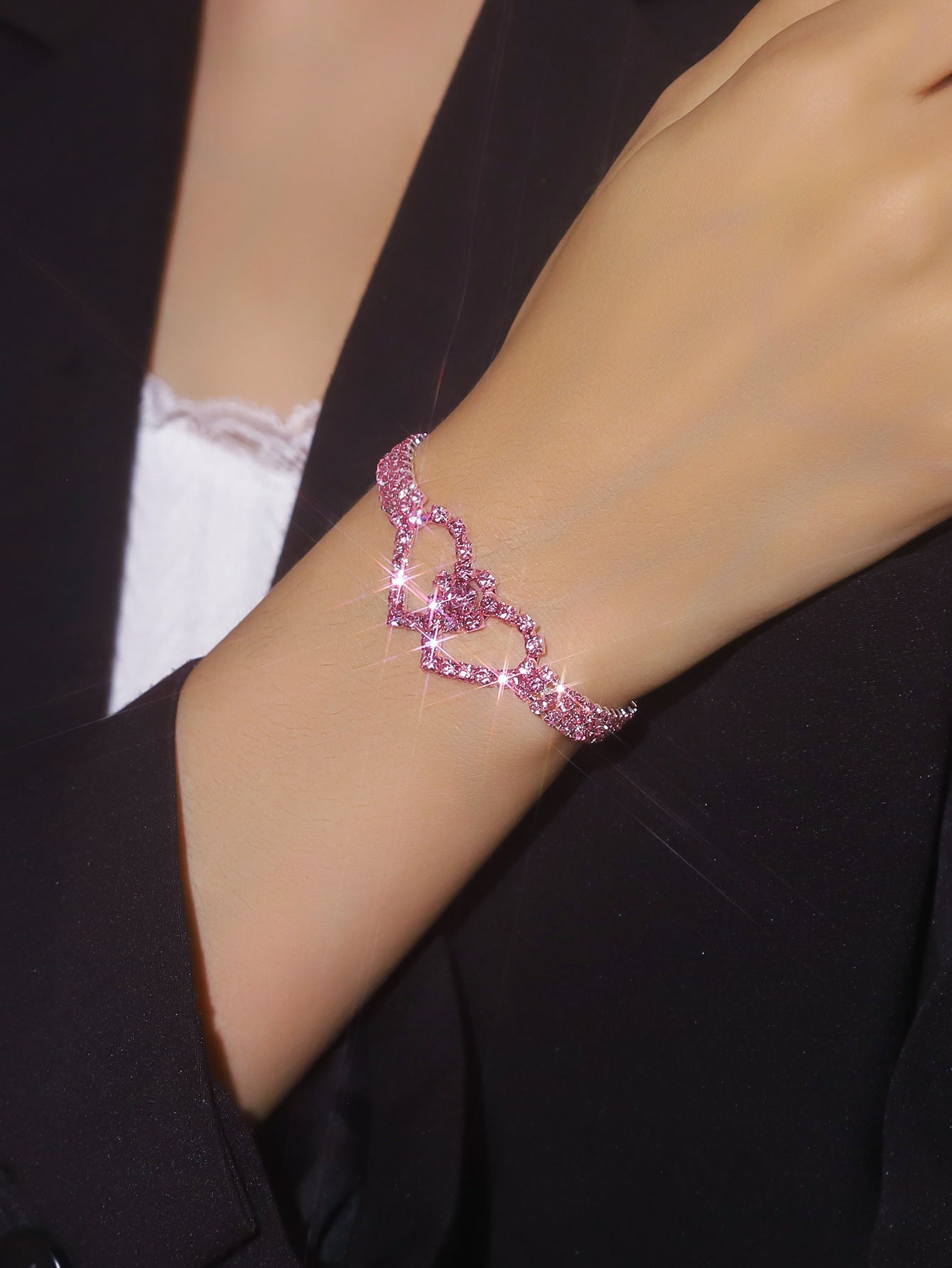 欧美跨境爆品 高级感超闪满钻手链女 小众设计气质锆石手饰品批发