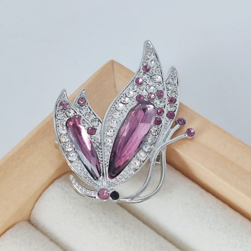 Hand-painted Enamel Sparkling Zircon Vintage Animal Brooch, Pink Flower, Creative & Fashionable Brooch