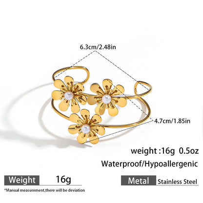 麦芽欧美不锈钢海洋风手镯海星海螺珊瑚花朵手环天然石镯子手饰品