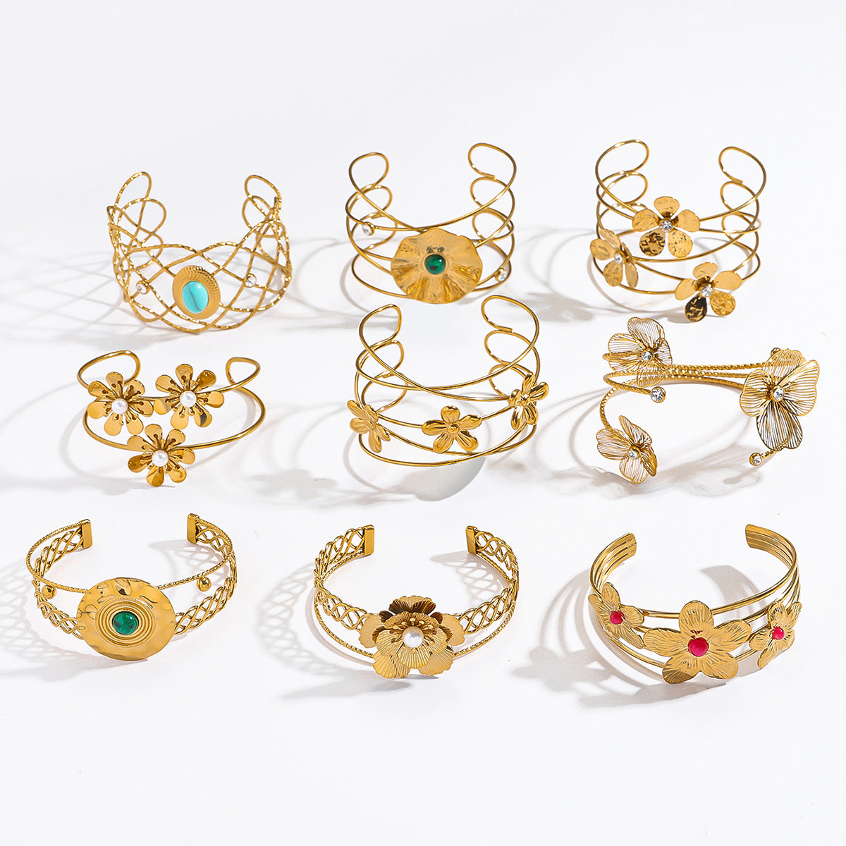 麦芽欧美不锈钢海洋风手镯海星海螺珊瑚花朵手环天然石镯子手饰品