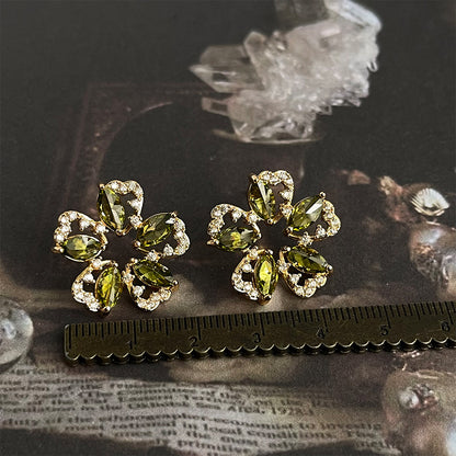 Green CZ Vintage Stud Earrings