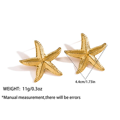 麦芽欧美跨境不锈钢海星星星耳钉女海洋风耳环个性时尚设计感耳饰