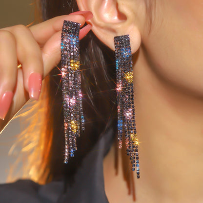 轻奢风小脸超闪AB水钻长款流苏耳环女 时尚气质耳钉饰品 earrings