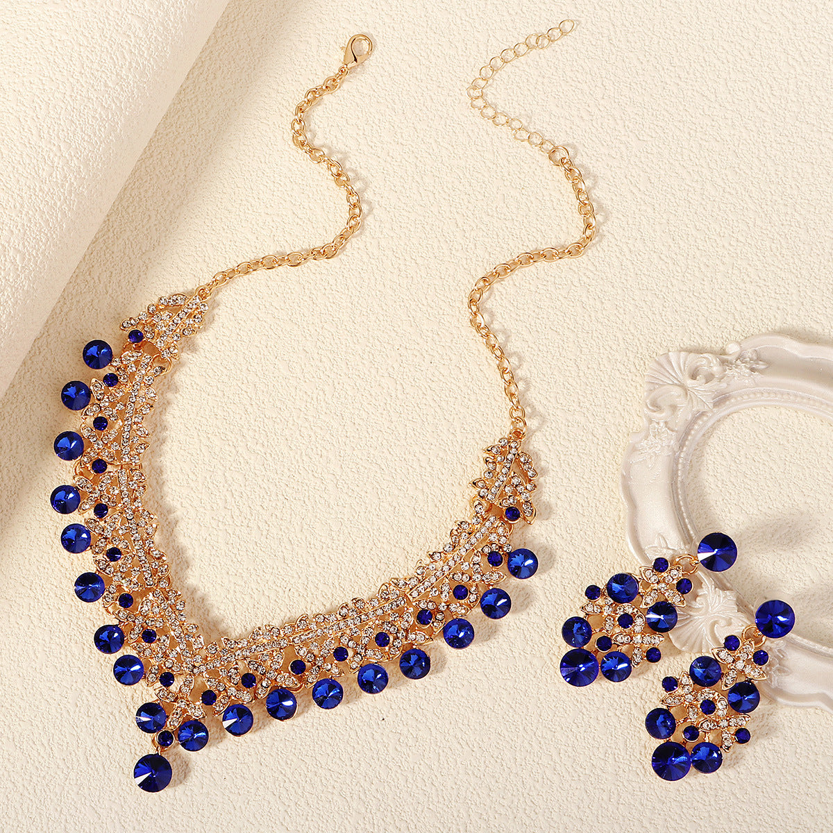 KFC--Exaggerated vintage alloy rhinestone earrings necklace women's set necklace