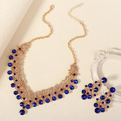KFC--Exaggerated vintage alloy rhinestone earrings necklace women's set necklace