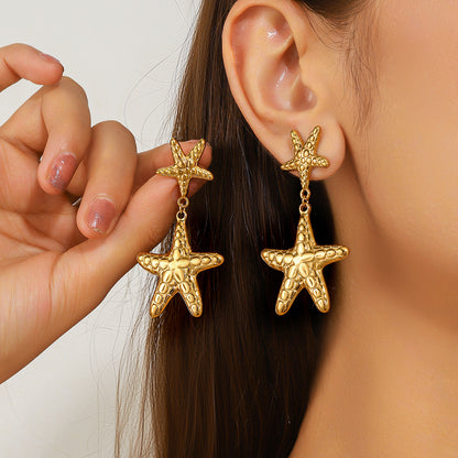 麦芽欧美跨境不锈钢海星星星耳钉女海洋风耳环个性时尚设计感耳饰