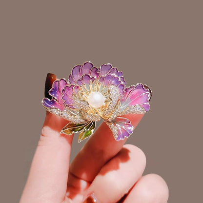 Hand-painted Enamel Sparkling Zircon Vintage Animal Brooch, Pink Flower, Creative & Fashionable Brooch