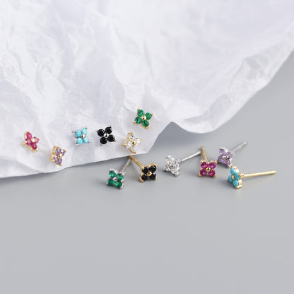 S925 Four-Leaf Flower Stud Earrings