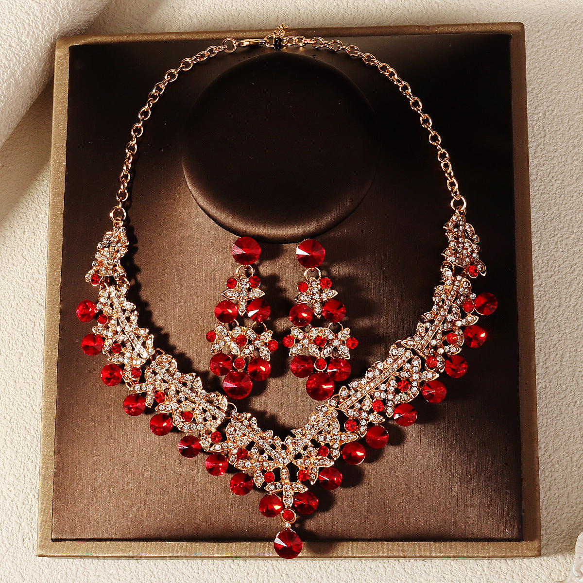 KFC--Exaggerated vintage alloy rhinestone earrings necklace women's set necklace