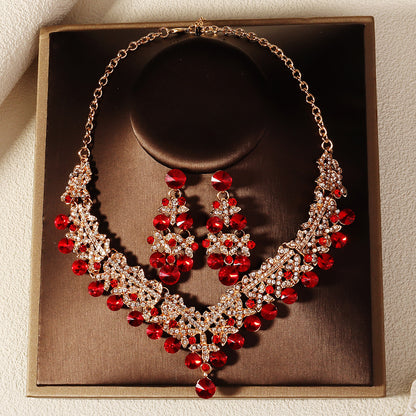 KFC--Exaggerated vintage alloy rhinestone earrings necklace women's set necklace