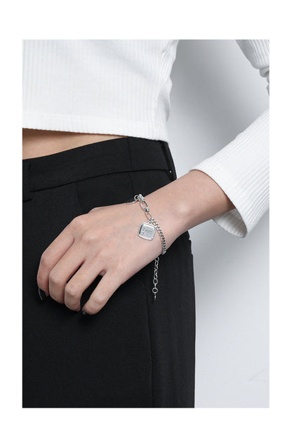 005韩版INS小众设计感复古做旧吊牌麻花链条质感S925纯银手链女