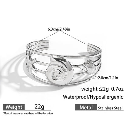 麦芽欧美不锈钢海洋风手镯海星海螺珊瑚花朵手环天然石镯子手饰品