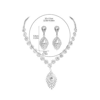 全铜 奢华闪亮水钻项链耳环套装 高级感气质项饰耳饰新娘首饰