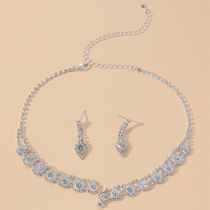 亚马逊爆款奢华新娘项链耳环两件套婚礼配饰气质锆石花朵首饰套装