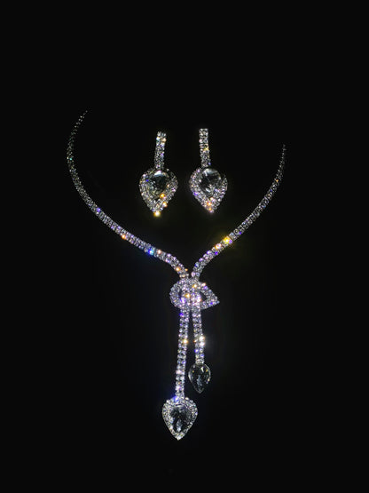 欧美热销新娘圆圈水钻套链婚纱配饰时尚水滴耳环项链套装水晶