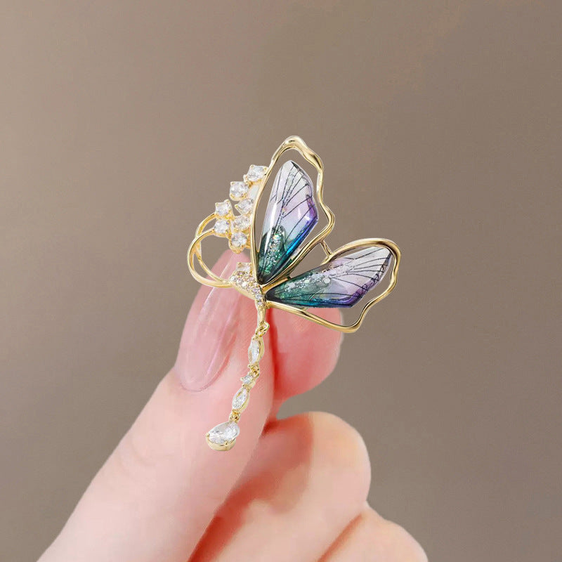 Green Butterfly Tassel Brooch