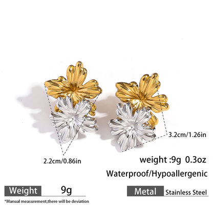 麦芽不锈钢花朵小雏菊金银拼色耳钉耳环开口戒指指环小众设计耳饰