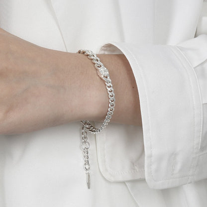 0026-27韩版ins小众设计感复古做旧侧身链条质感S925纯银手链女