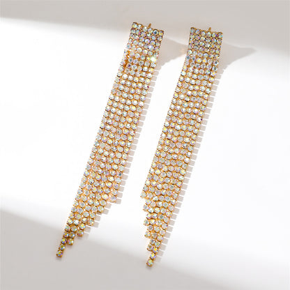 轻奢风小脸超闪AB水钻长款流苏耳环女 时尚气质耳钉饰品 earrings