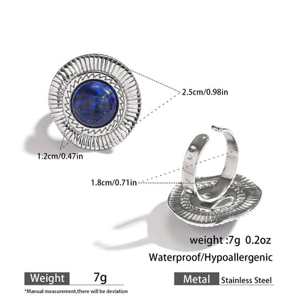 麦芽欧美复古宫廷风天然石戒指开口设计圆形荷叶指环轻奢小众手饰