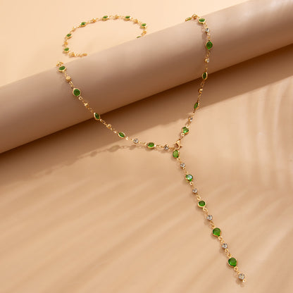 欧美跨境饰品 时尚感流苏y型链项链女 简约多层镶嵌水晶锁骨链