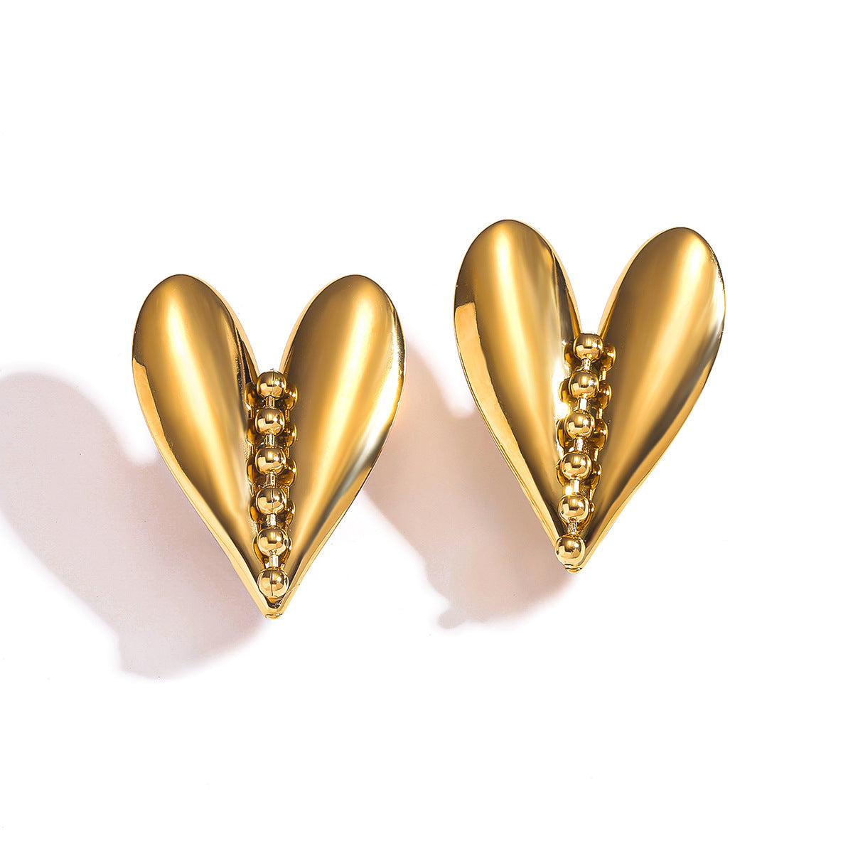 麦芽欧美跨境不锈钢钛钢爱心耳环耳钉女士设计感18k金耳饰earings