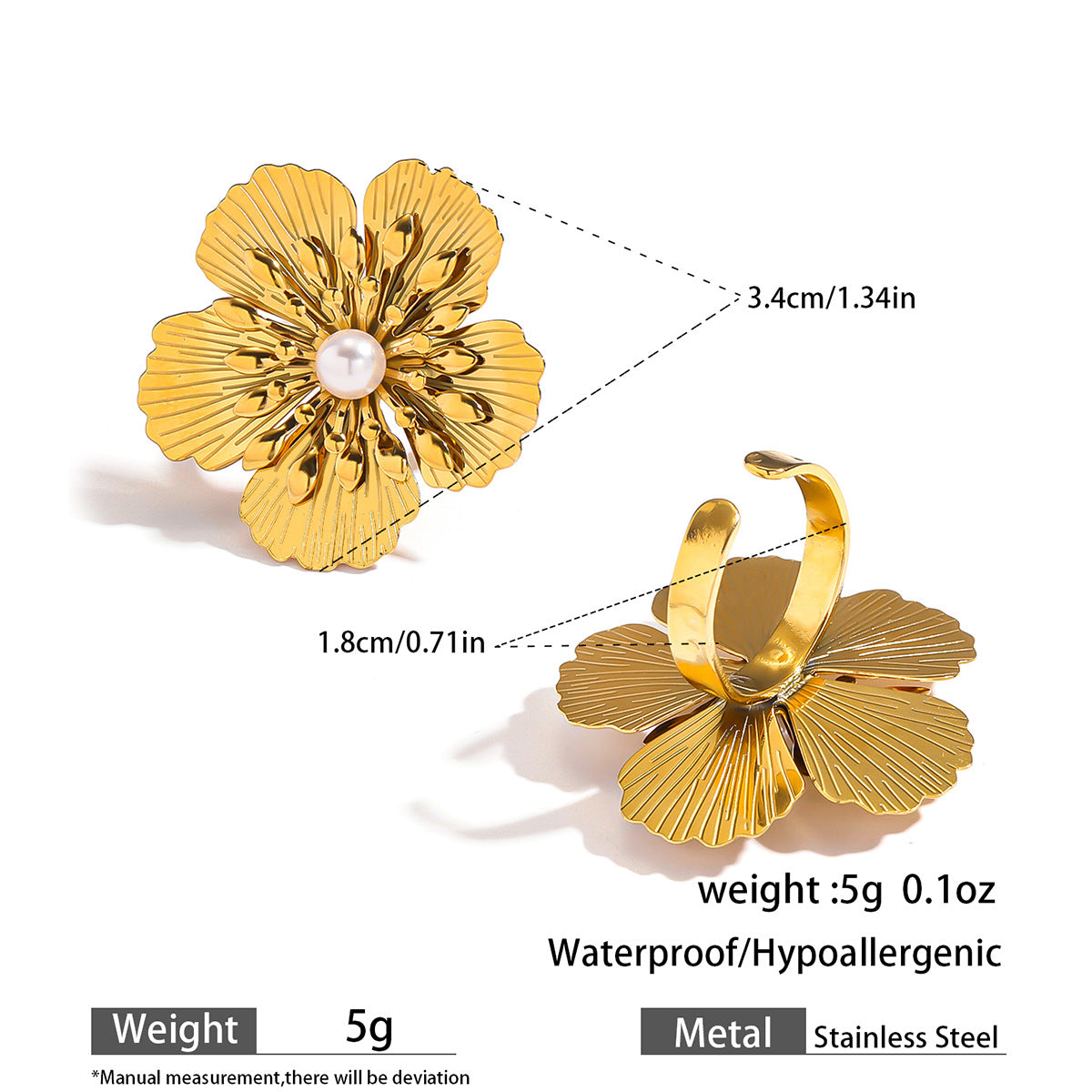 麦芽不锈钢不掉色花朵戒指女立体感开口设计指环夸张欧美跨境手饰