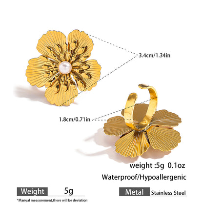 麦芽不锈钢不掉色花朵戒指女立体感开口设计指环夸张欧美跨境手饰