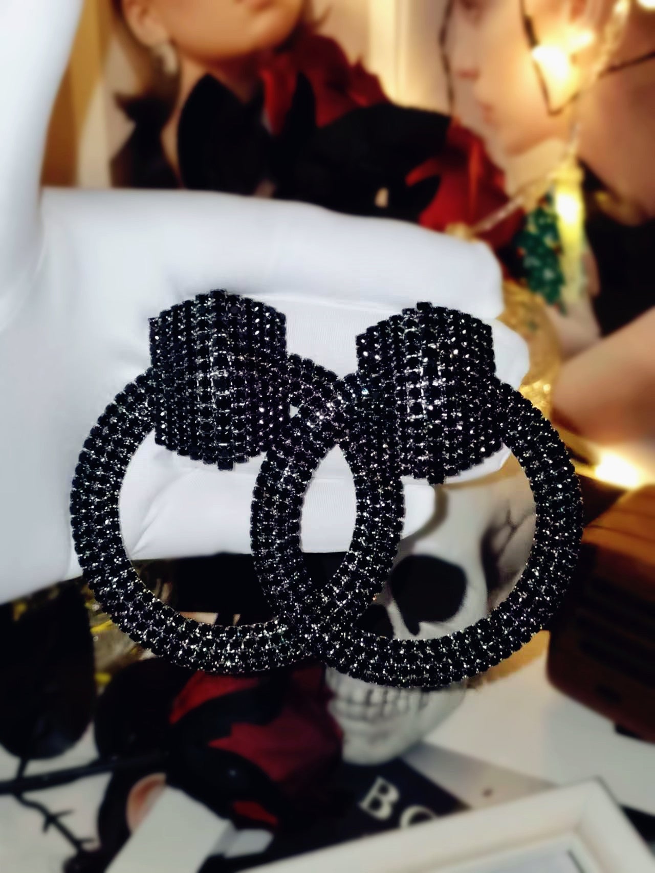 外贸热销 欧美夸张镶钻双排大圈街舞hiphop耳环耳圈 新娘耳饰批发