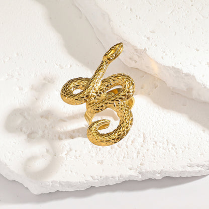 麦芽欧美跨境灵蛇蛇形钛钢不锈钢戒指开口设计指环女个性轻奢手饰