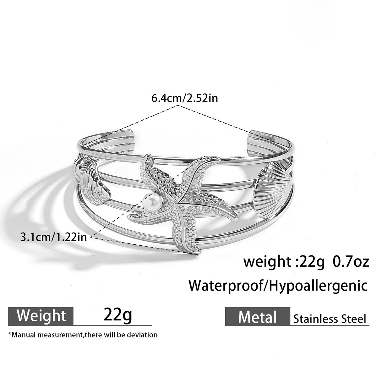 麦芽欧美不锈钢海洋风手镯海星海螺珊瑚花朵手环天然石镯子手饰品