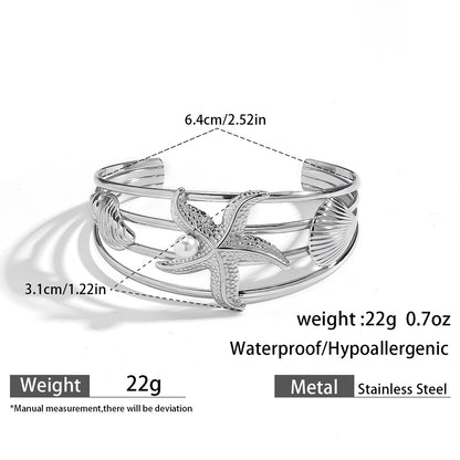 麦芽欧美不锈钢海洋风手镯海星海螺珊瑚花朵手环天然石镯子手饰品