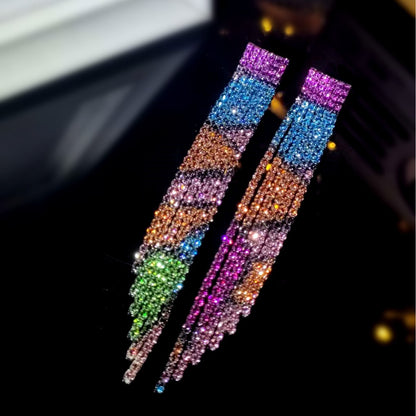 轻奢风小脸超闪AB水钻长款流苏耳环女 时尚气质耳钉饰品 earrings