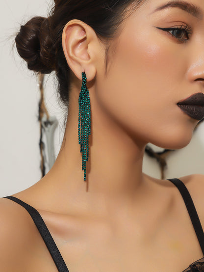 速卖通货源 时尚百搭超闪长款流苏耳环女 个性夸张耳钉耳饰品批发