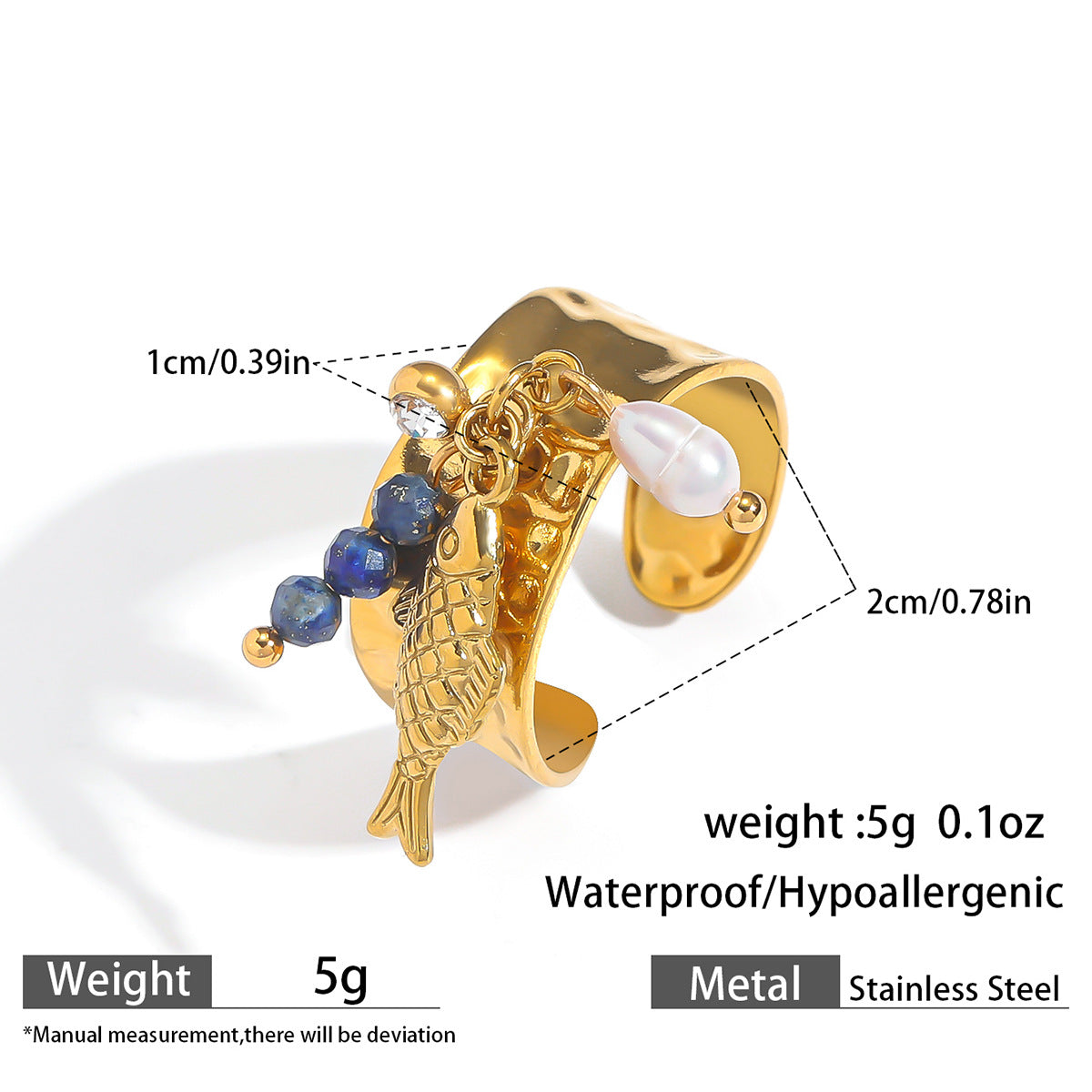 麦芽欧美不锈钢度假风开口戒指海螺海星贝壳珍珠花樱桃指环手饰品