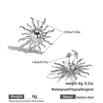 麦芽欧美跨境不锈钢钛钢太阳耳钉耳环开口戒指指环小众设计感饰品