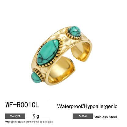 麦芽不锈钢18k金不掉色戒指绿松石开口食指戒指环 小众高级感手饰