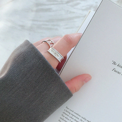 HJZ475 韩版S925纯银时尚个性CHIC风简约圆珠边宽面英文开口戒指