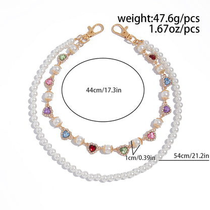 欧美跨境设计感仿珍珠小花链条裤链 嘻哈彩色镶钻十字架腰链挂饰