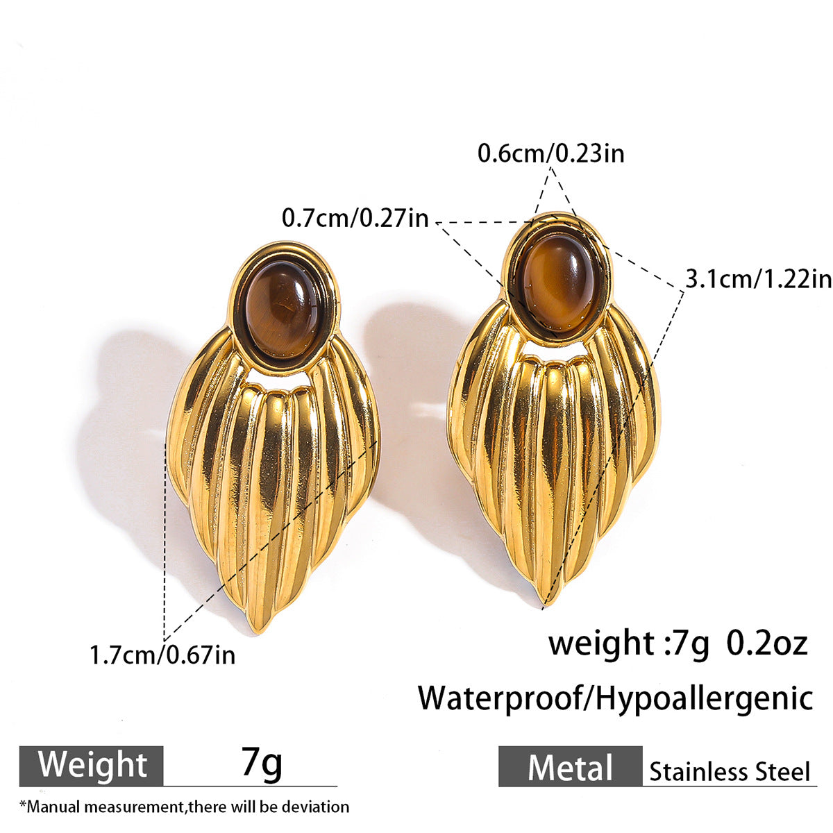 麦芽不锈钢钛钢翅膀天然石耳钉耳环高级感轻奢小众耳饰品欧美跨境