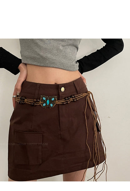 Bohemian-style butterfly belt for women, designed to complement dresses; a sophisticated decorative waist chain, waist sash or waist cord