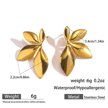 麦芽不锈钢钛钢树叶子花瓣花朵耳环耳钉女欧美跨境轻奢小众耳饰品