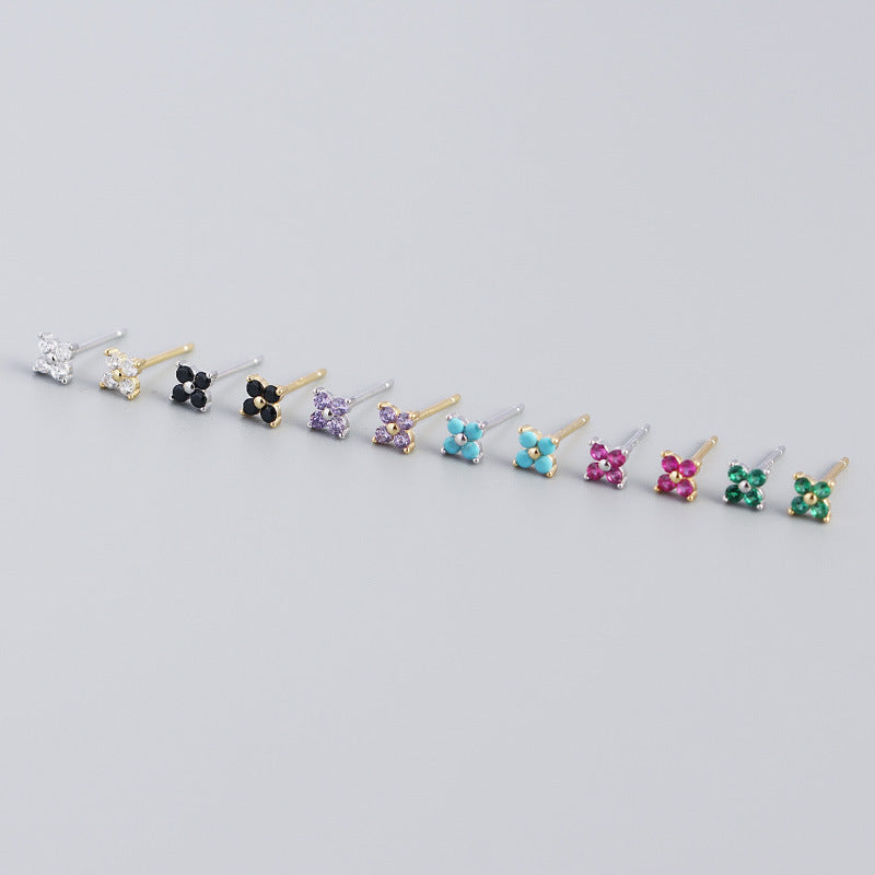 S925 Four-Leaf Flower Stud Earrings