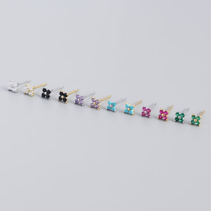 S925 Four-Leaf Flower Stud Earrings